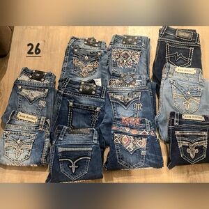 Size 26 Miss Me & Rock Revival Jeans ✨ Bootcut Skinny Capri Denim Bling Y2k